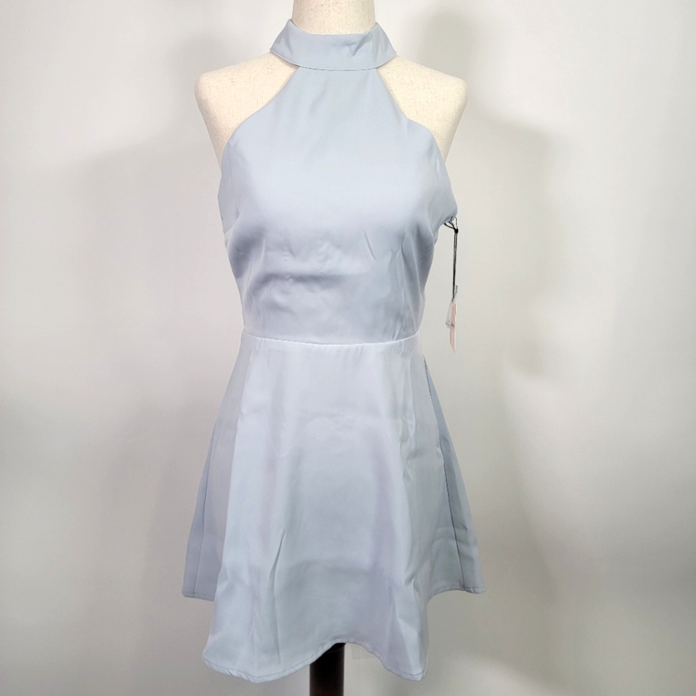 NWT Superdown Light Blue Halter Neck Open Back Mini Dress